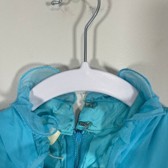 VTG 1960s Floral Chiffon Maxi Dress Womens Medium Blue Pink Buttons Ruffles - Picture 7 of 11